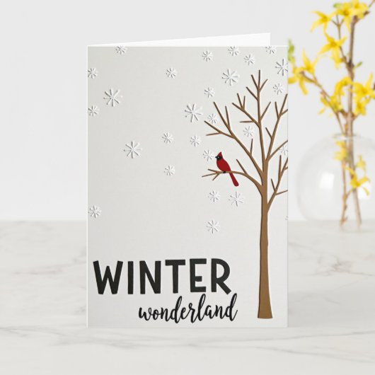 Winter Wonderland Cardinal Card カード (黄色い花)