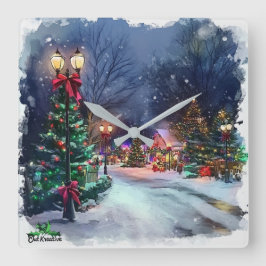 Winter Wonderland Christmas Village Wall Clock  スクエア壁時計