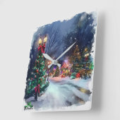 Winter Wonderland Christmas Village Wall Clock スクエア壁時計 (傾斜)