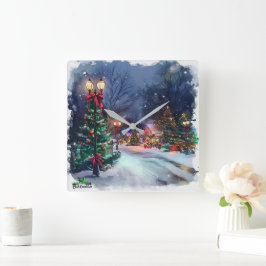 Winter Wonderland Christmas Village Wall Clock スクエア壁時計