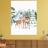 Winter Wonderland Dear and Pine tree snow Fall Tap キャンバスプリント (インサイチュ (リビング))
