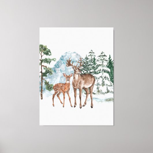 Winter Wonderland Dear and Pine tree snow Fall Tap キャンバスプリント (正面)