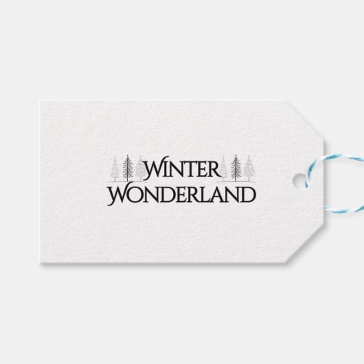 Winter Wonderland – Elegant Text and Pine Trees ギフトタグ (正面(横))