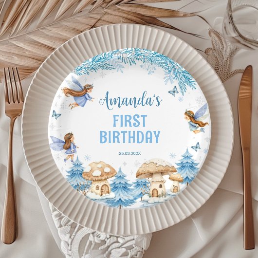 Winter Wonderland Fairy Girl Birthday Paper Plates ペーパープレート