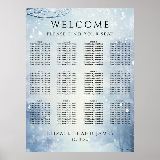 Winter Wonderland Forest Wedding Seating Chart ポスター (正面)