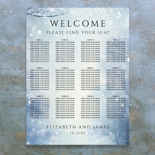 Winter Wonderland Forest Wedding Seating Chart ポスター