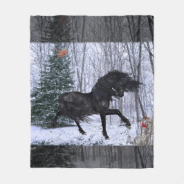 Winter Wonderland Friesian Horse 2 Blanket フリースブランケット