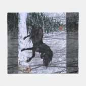 Winter Wonderland Friesian Horse 2 Blanket フリースブランケット (正面(横))
