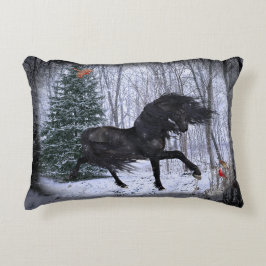 Winter Wonderland Friesian Horse 2 Pillow アクセントクッション
