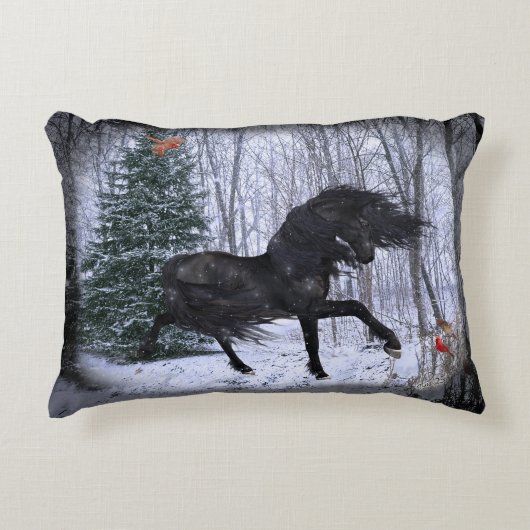 Winter Wonderland Friesian Horse 2 Pillow アクセントクッション (正面)