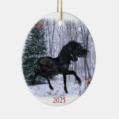 Winter Wonderland Friesian Horse Ornament セラミックオーナメント (右)