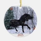 Winter Wonderland Friesian Horse Ornament セラミックオーナメント (正面)