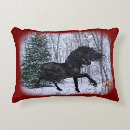 Winter Wonderland Friesian Horse Pillow アクセントクッション
