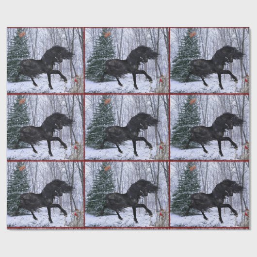 Winter Wonderland Friesian Horse Wrapping Paper ラッピングペーパー (フラット)