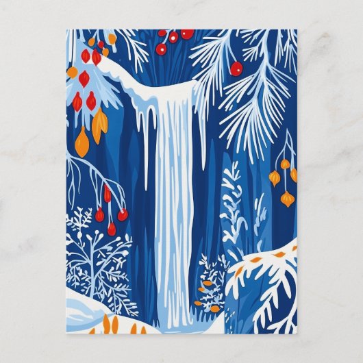 Winter Wonderland, Frozen Fall, Christmas folk art シーズンポストカード (正面)