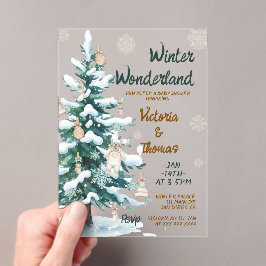 Winter Wonderland Green Neutral Baby Shower アクリル招待状