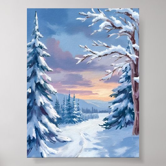 Winter Wonderland | Mountain Snow Nature Painting ポスター (正面)
