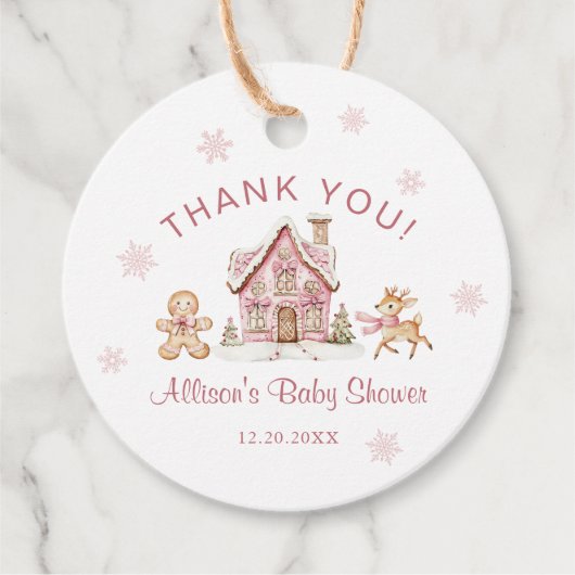 Winter Wonderland Pink Baby Shower Thank You フェイバータグ (正面)