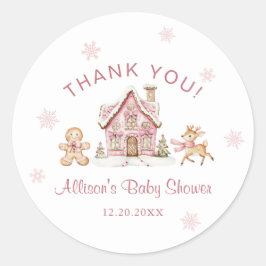 Winter Wonderland Pink Baby Shower Thank You ラウンドシール