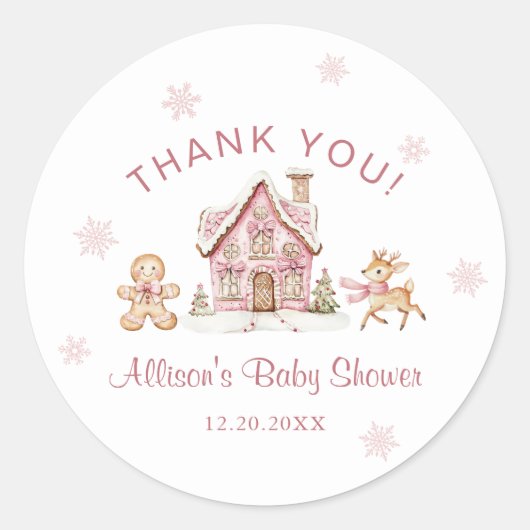 Winter Wonderland Pink Baby Shower Thank You ラウンドシール (正面)