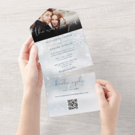 Winter Wonderland QRコードスノー結婚の写真 オールインワン招待状