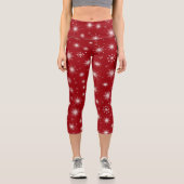 Winter Wonderland Red Leggings with Snowflakes カプリレギンス (正面)