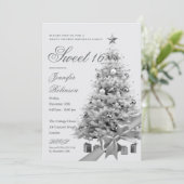 Winter Wonderland Ribbon Sweet 16 Birthday Party 招待状 (スタンド正面)