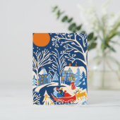 Winter Wonderland, Santa Sleigh, Holiday folk art シーズンポストカード (スタンド正面)