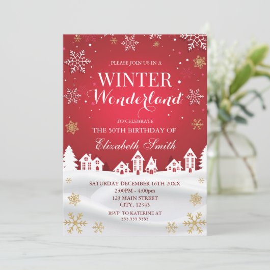 Winter Wonderland snowflakes birthday 招待状 (スタンド正面)