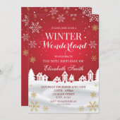 Winter Wonderland snowflakes birthday 招待状 (正面/裏面)