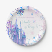 Winter Wonderland Snowflakes Girl Snow Birthday ペーパープレート (正面)
