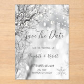 Winter Wonderland, Snowflakes Save The Date アクリル招待状 (正面)