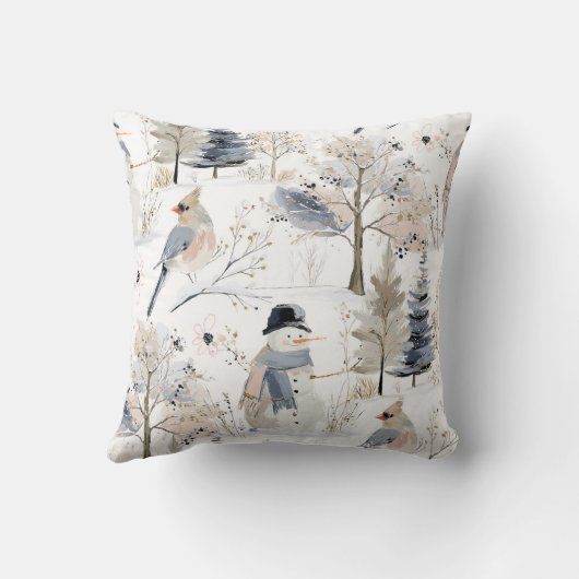 Winter Wonderland Snowman and Bird Pattern クッション (裏面)