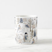 Winter Wonderland Snowman and Bird Pattern コーヒーマグカップ (中央)