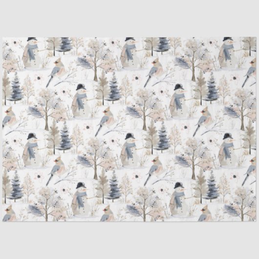 Winter Wonderland Snowman and Bird Pattern    薄葉紙 (正面)