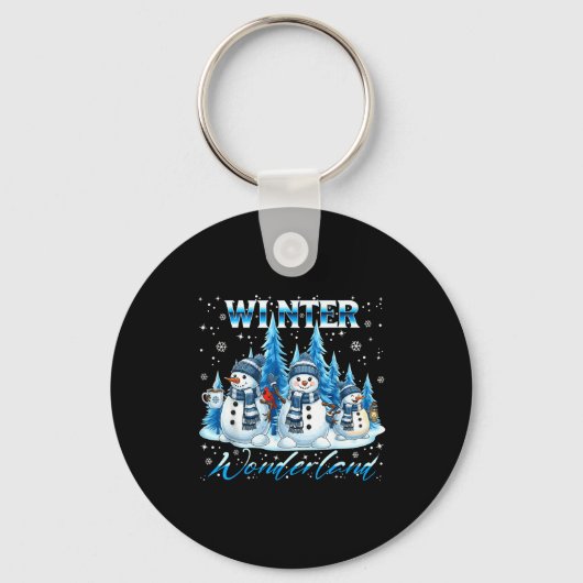 Winter Wonderland Snowman Family Snowflake Cozy Wi キーホルダー (正面)