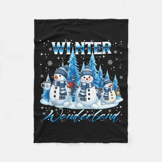 Winter Wonderland Snowman Family Snowflake Cozy Wi フリースブランケット (正面)
