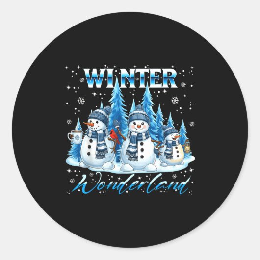 Winter Wonderland Snowman Family Snowflake Cozy Wi ラウンドシール (正面)