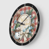 Winter Wonderland Snowman Plaid ラージ壁時計 (傾斜)