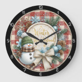 Winter Wonderland Snowman Plaid ラージ壁時計 (正面)