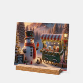Winter Wonderland Snowman's Hot Chocolate Cart アクリルサイン (傾斜)
