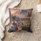 Winter Wonderland Snowman's Hot Chocolate Cart クッション (ブランケット)