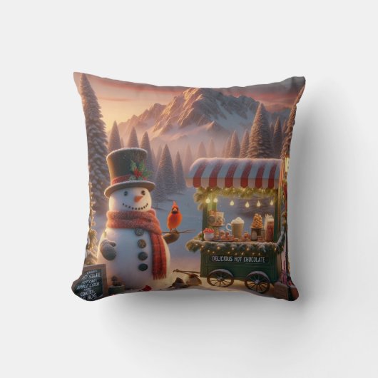 Winter Wonderland Snowman's Hot Chocolate Cart クッション (正面)