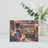 Winter Wonderland Snowman's Hot Chocolate Cart シーズンポストカード (スタンド正面)