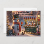 Winter Wonderland Snowman's Hot Chocolate Cart シーズンポストカード (正面/裏面)