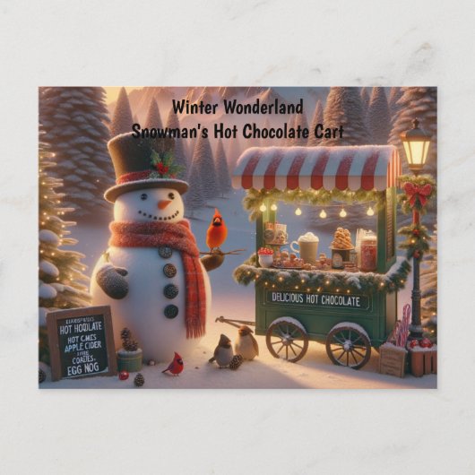 Winter Wonderland Snowman's Hot Chocolate Cart シーズンポストカード (正面)
