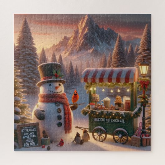 Winter Wonderland Snowman's Hot Chocolate Cart ジグソーパズル (縦)