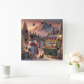 Winter Wonderland Snowman's Hot Chocolate Cart スクエア壁時計 (ホーム)