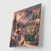 Winter Wonderland Snowman's Hot Chocolate Cart スクエア壁時計 (傾斜)
