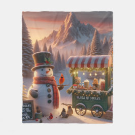 Winter Wonderland Snowman's Hot Chocolate Cart フリースブランケット